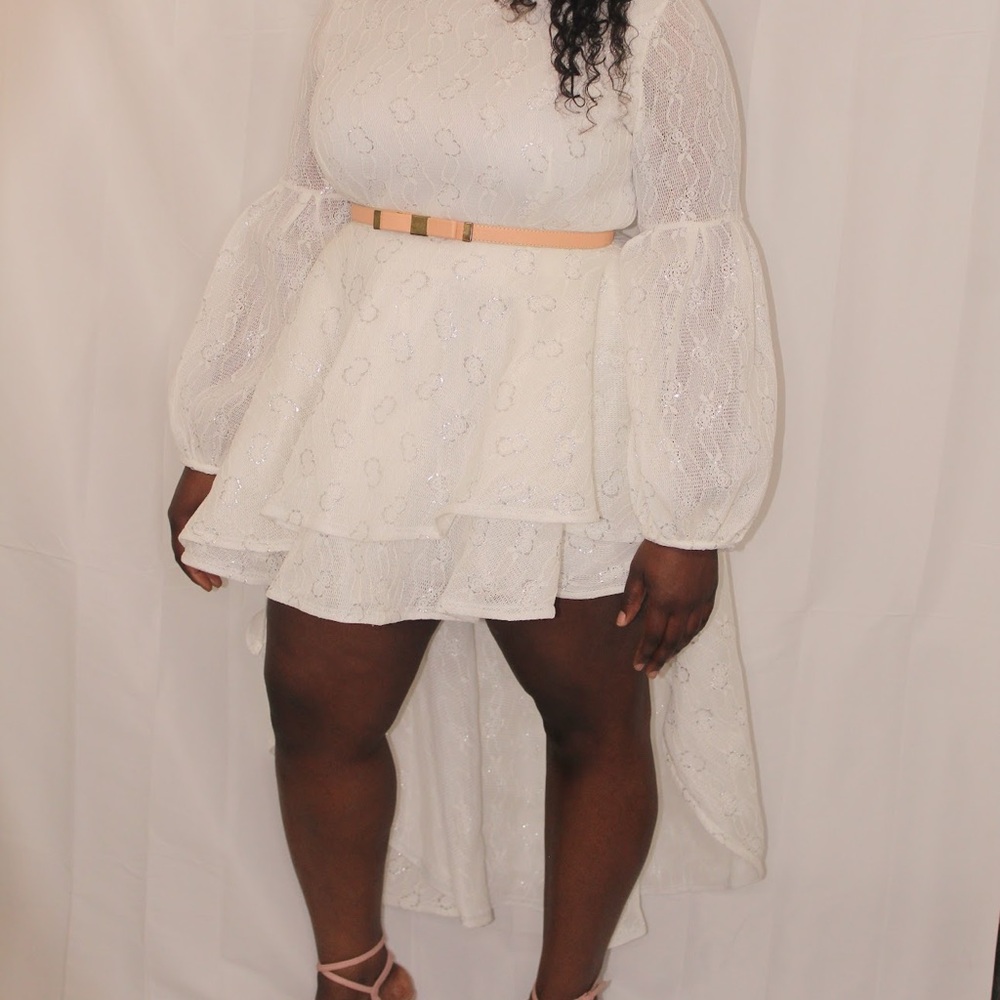Cream w/ silver detail Lace High-Low Dress – Plus Size Elegant Party Dress (XL) - Picture 8 of 15